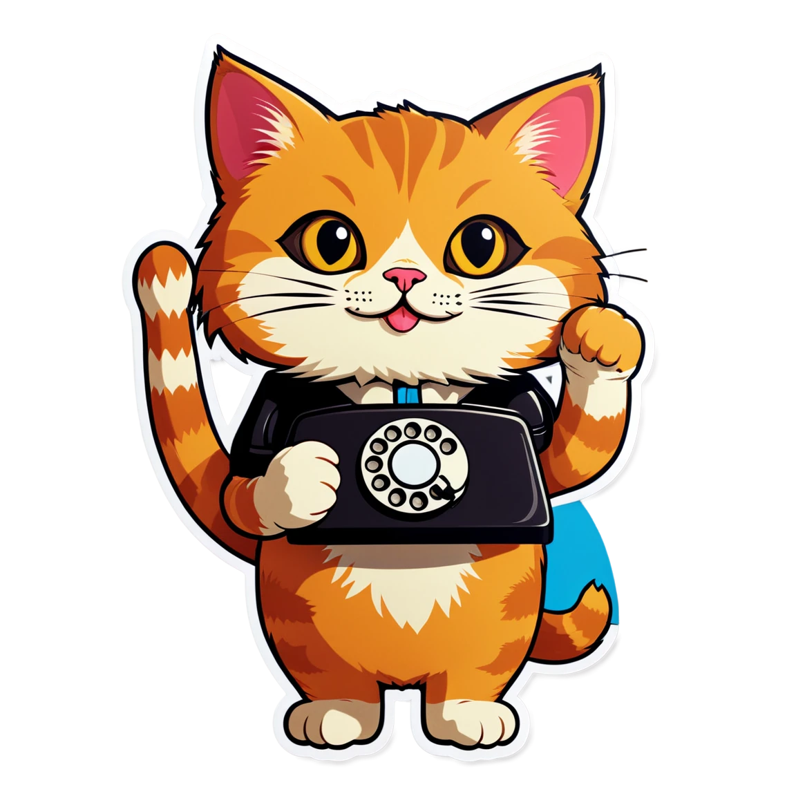 cat holding a table telephone, cat sticker cat stickers