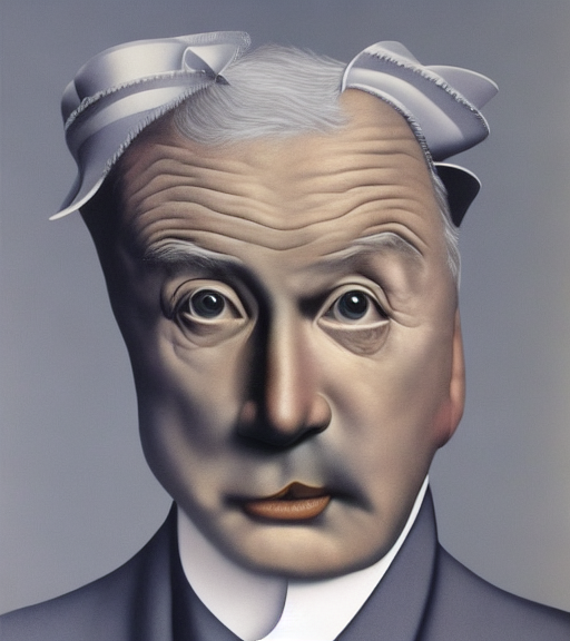 middle aged man, photo realistic 4K by Rene Magritte surrealist