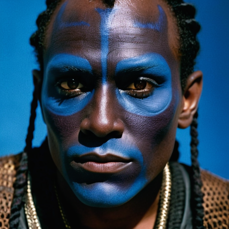 front shot, actor photo of a Blue skin  looks at viewer, cinematic shot