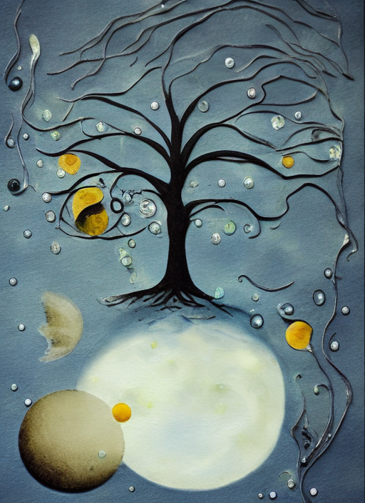 Small moon tree waterdrops small chicken tiny person