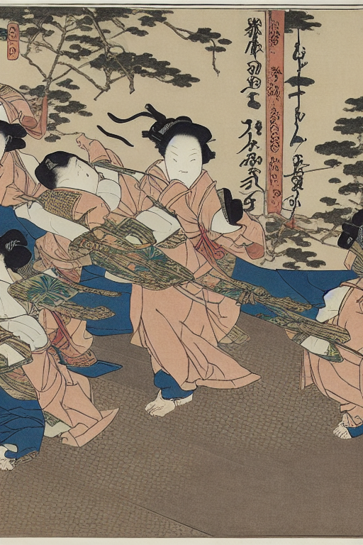 Dancing people by Hokusai