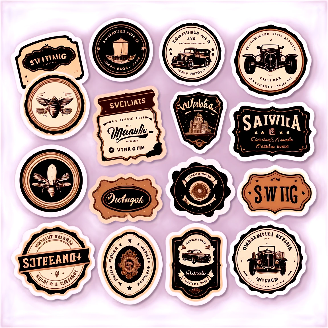 with sepia tones vintage stickers