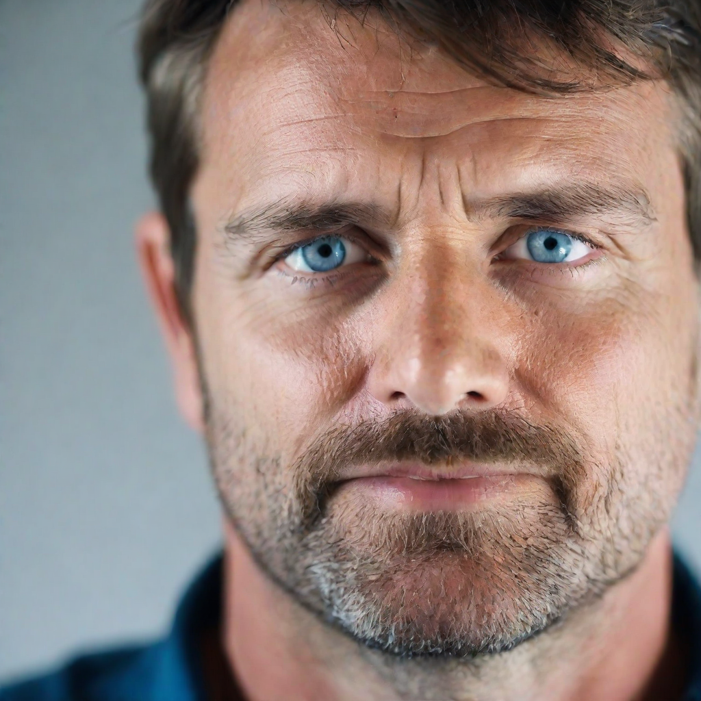 front shot, photo of 42 yo Caucasian man with blue eyes  looks at viewer, cinematic shot