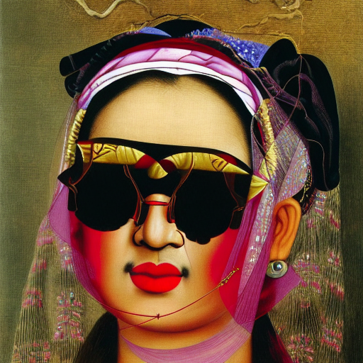 Asian artist lady with cool glasses by Frida Kahlo by Rembrandt