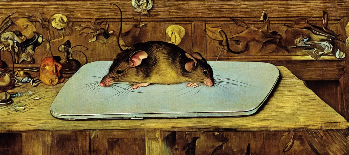 Mouse on an iPad, 4K photo  by Norman Rockwell by Salvador Dali by Vincent van Gogh by Rene Magritte surrealist, woodcut