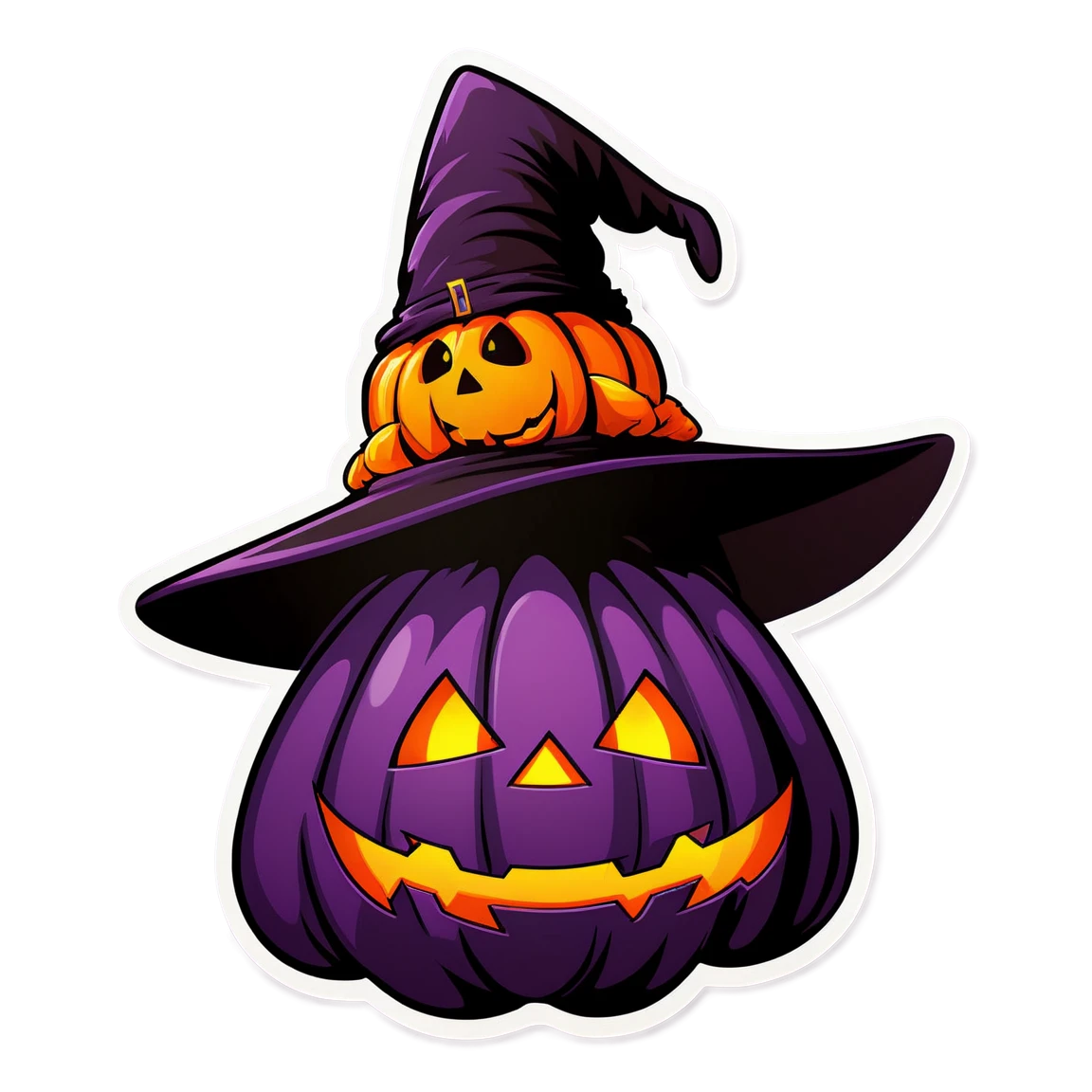 wearing a witch hat, with a pumpkin halloween stickers