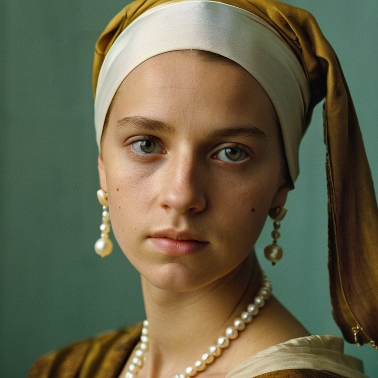 front shot, actor photo of a Girl with a pearl earring  looks at viewer, cinematic shot