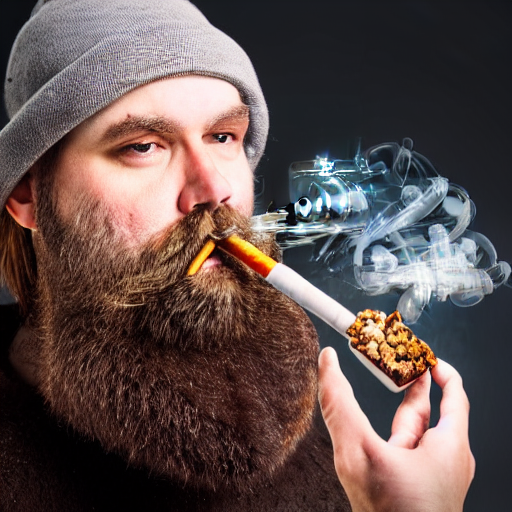 Long bearded Canadian man smoking bear meat in the middle of a speedway
