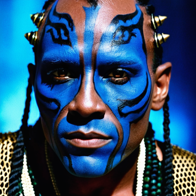 front shot, actor photo of a Blue skin  looks at viewer, cinematic shot