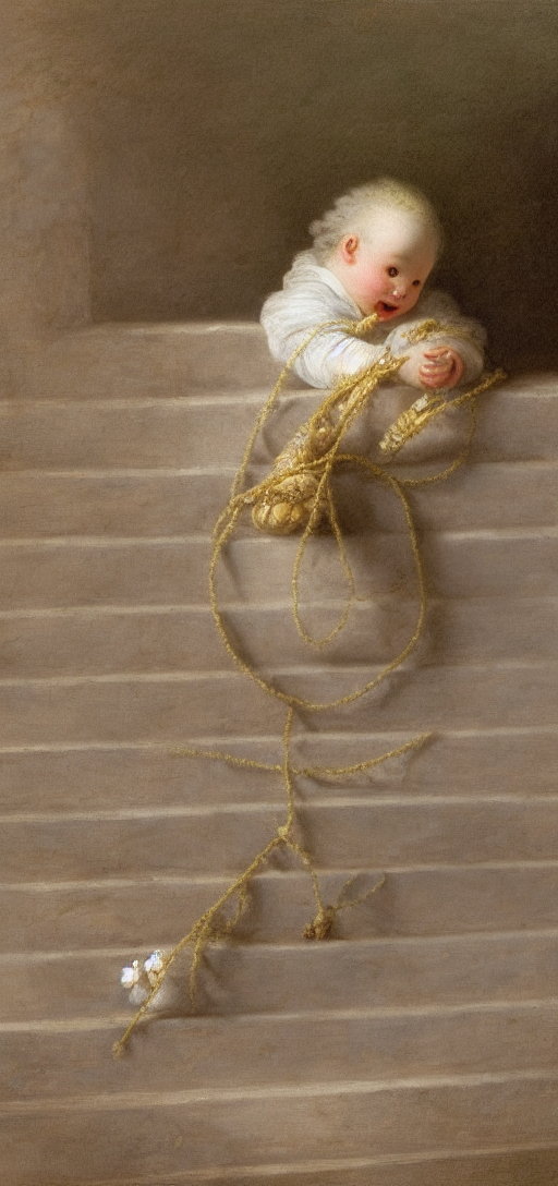 a little guy sitting on a rock next to a white wall wall, by jean honore fragonard, and rutkowski, 8k resolution, that's