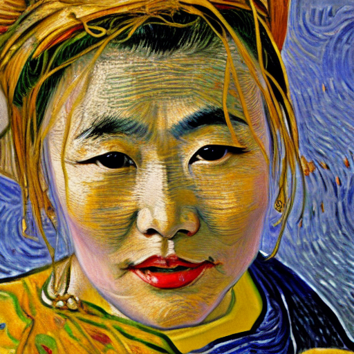 Asian woman, by Van Gogh, realistic, HD color photograph