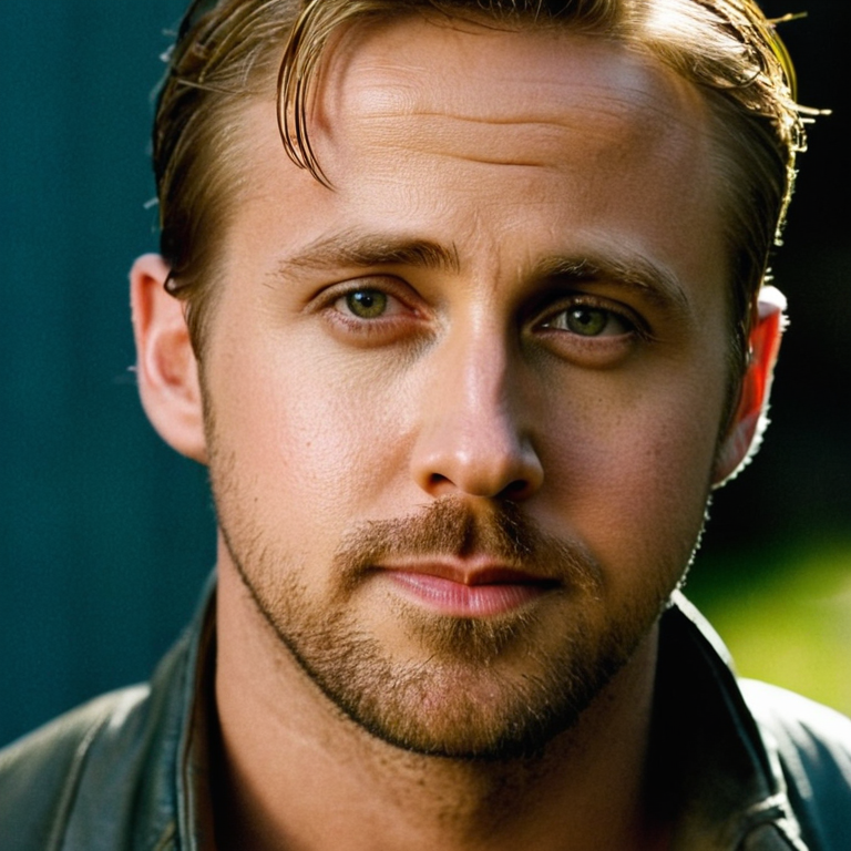 front shot, actor photo of a Ryan gosling  looks at viewer, cinematic shot