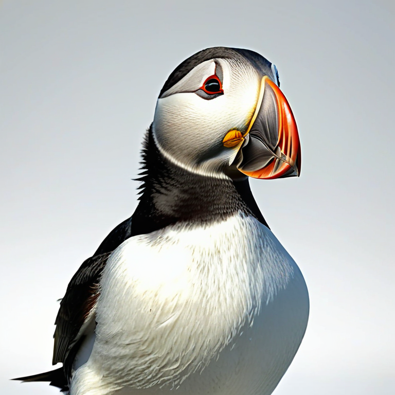 white background, front shot studio 3D render of puffin atlantic, cinematic shot