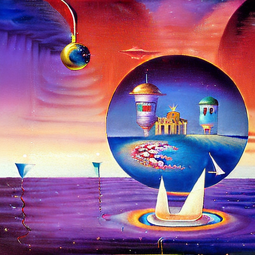 AI generated art representing "A strange and dreamlike scene of a blue ocean, a majestic castle, a clock with a strange sense of time and a beautiful and regal unicorn. The painting is full of surreal and imaginative elements, such as surreal lighting, a hazy atmosphere, vibrant colours, and a surrealistic sense of scale."