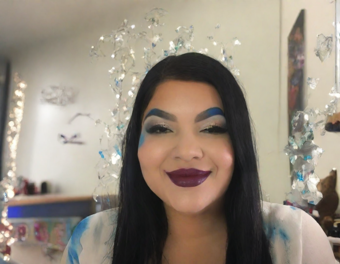 front shot, photo of blue lipstick, face painting