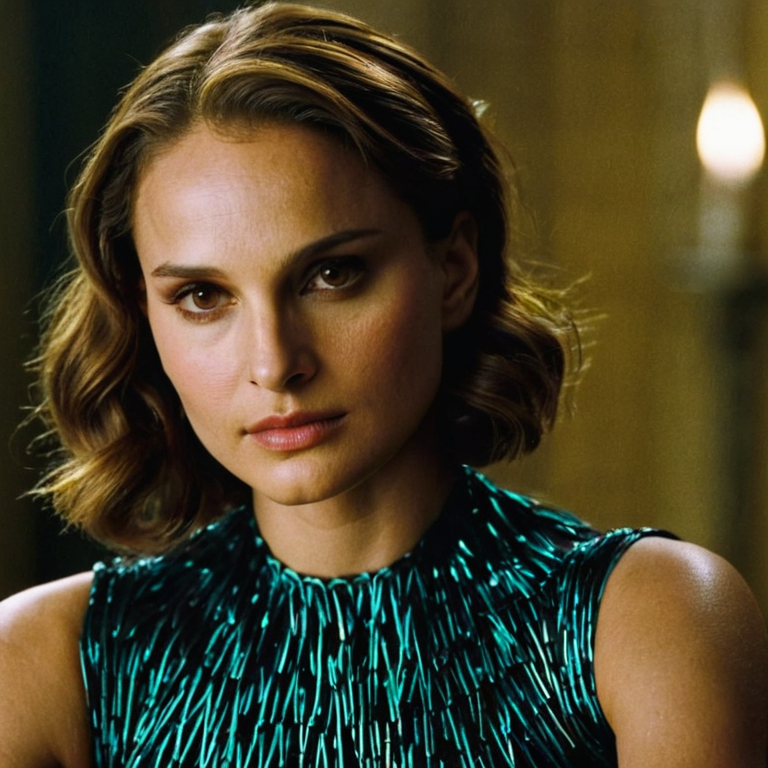 front shot, actor photo of a Natalie Portman woman  looks at viewer, cinematic shot