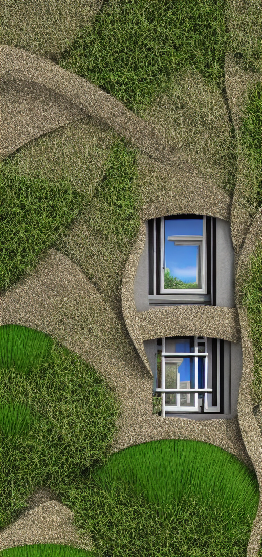 House window blue sky grass 