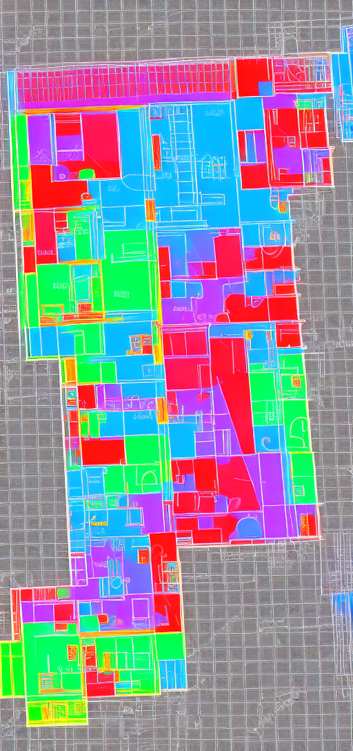 Top down isometric blueprint neon