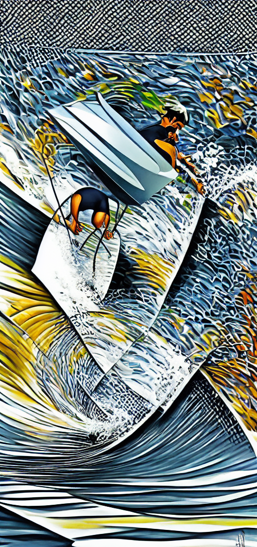 Crazy dude surfing in cubism