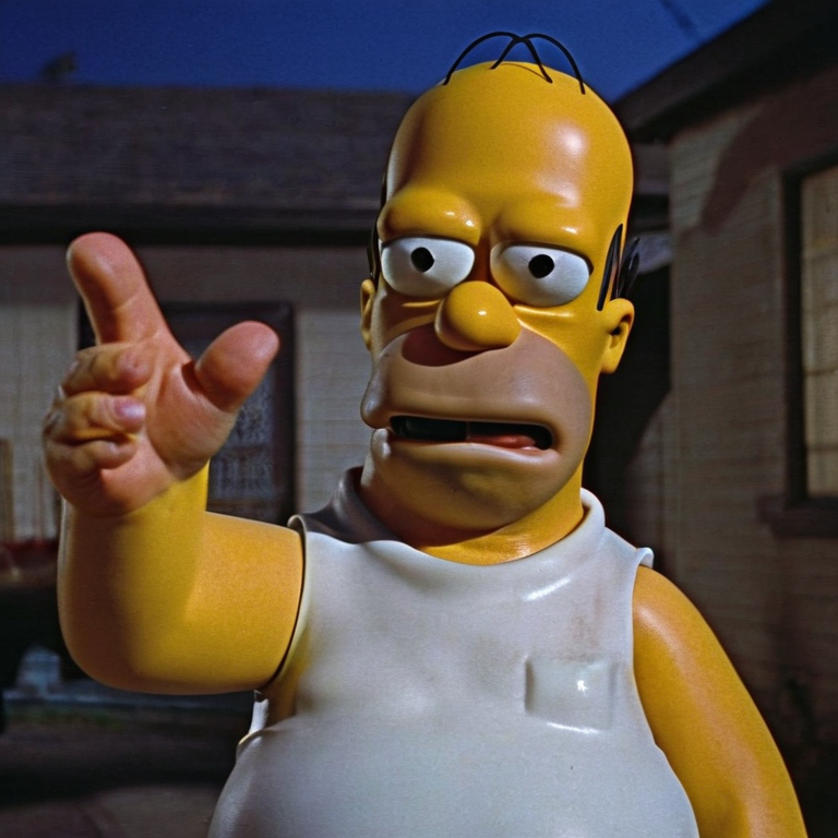 front shot, actor photo of a Homer Simpson  looks at viewer, cinematic shot