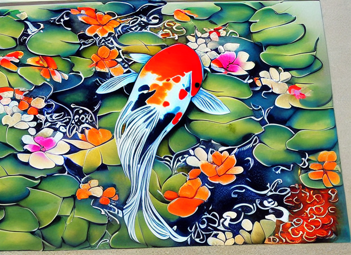 Koi fish stenciled Art in the style of Novy