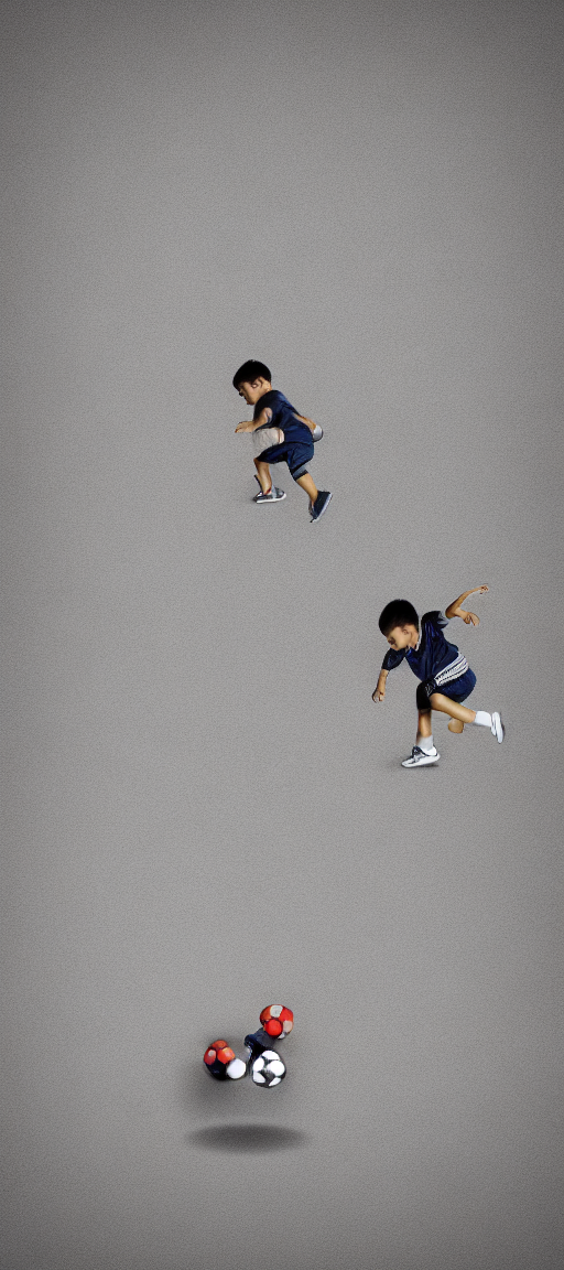 Draw a picture of a child kicking a ball on the white wall