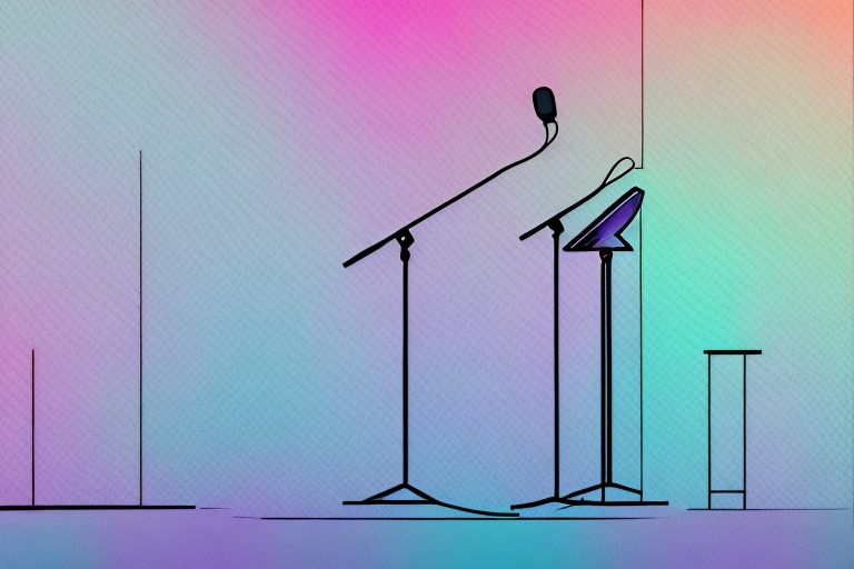 a podium and microphone in a room full of people, to represent a keynote speaker, hand-drawn abstract illustration for a company blog, in style of corporate memphis, faded colors, white background, professional, minimalist, clean lines