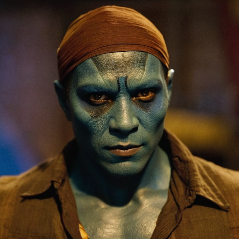 front shot, actor photo of a blue skin  looks at viewer, cinematic shot