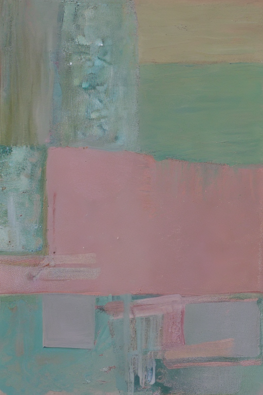 AI generated art representing "Create an abstract painting using a muted color palette of pastels, such as blush pink, light sage green, and soft blues. The composition should evoke a sense of calmness and serenity, perfect for creating a restorative space in spring."