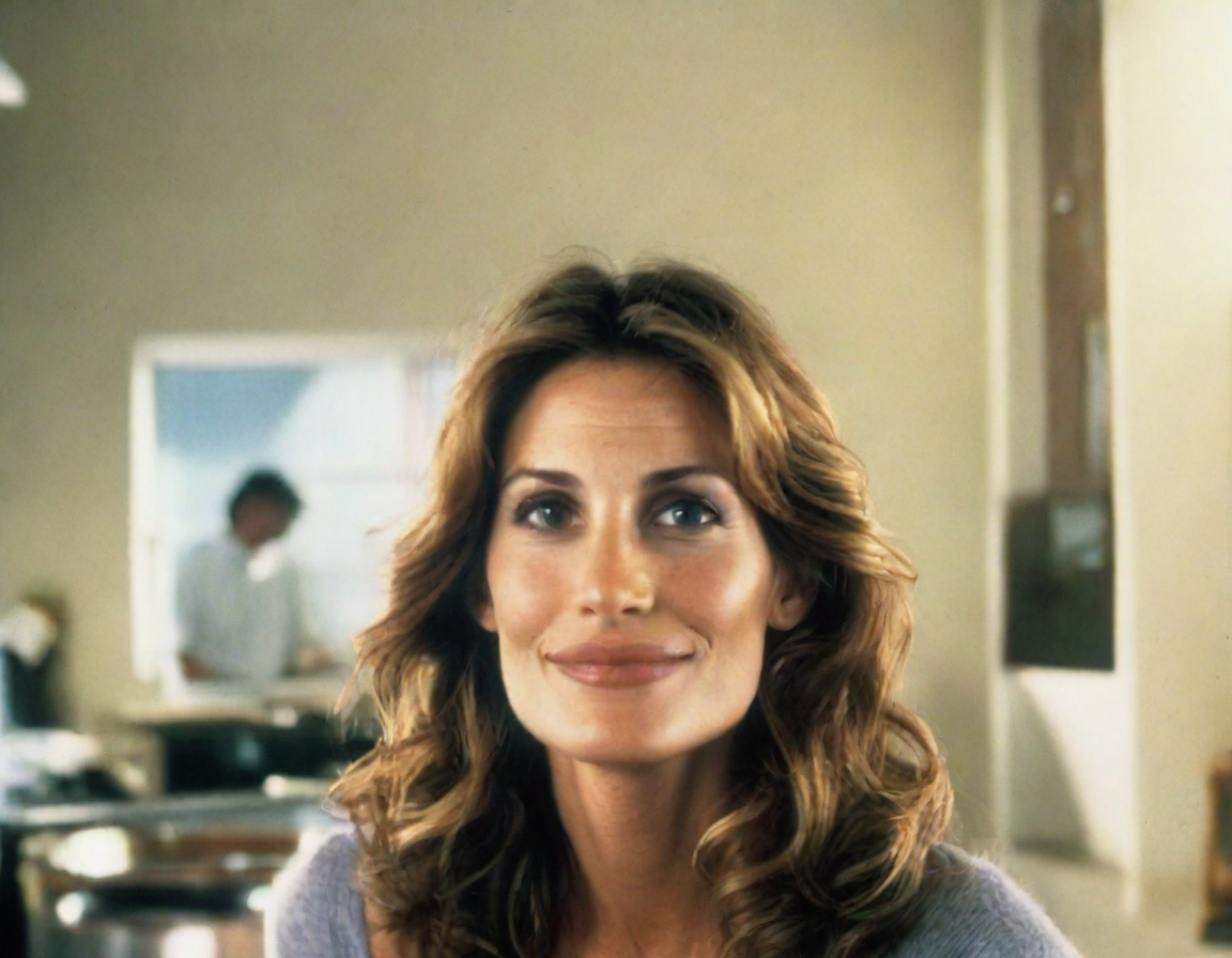 front shot, photo of julia roberts young looks at viewer, cinematic shot