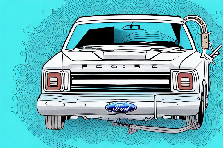 a Ford car with a key in the ignition, showing the reset process, hand-drawn abstract illustration for a company blog, in style of corporate memphis, faded colors, white background, professional, minimalist, clean lines