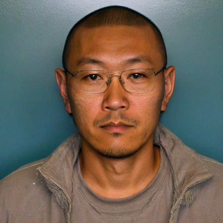 front shot, mugshot photo of a asian  looks at viewer, cinematic shot