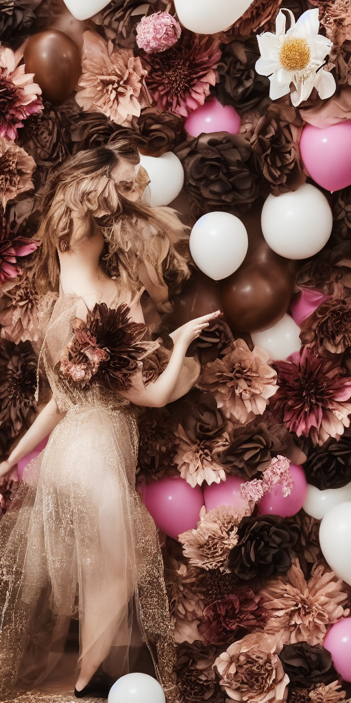 brown warewolf foreground, flower balloon background