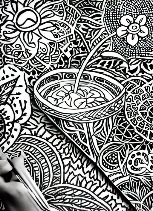 Pot  flower sun drawing