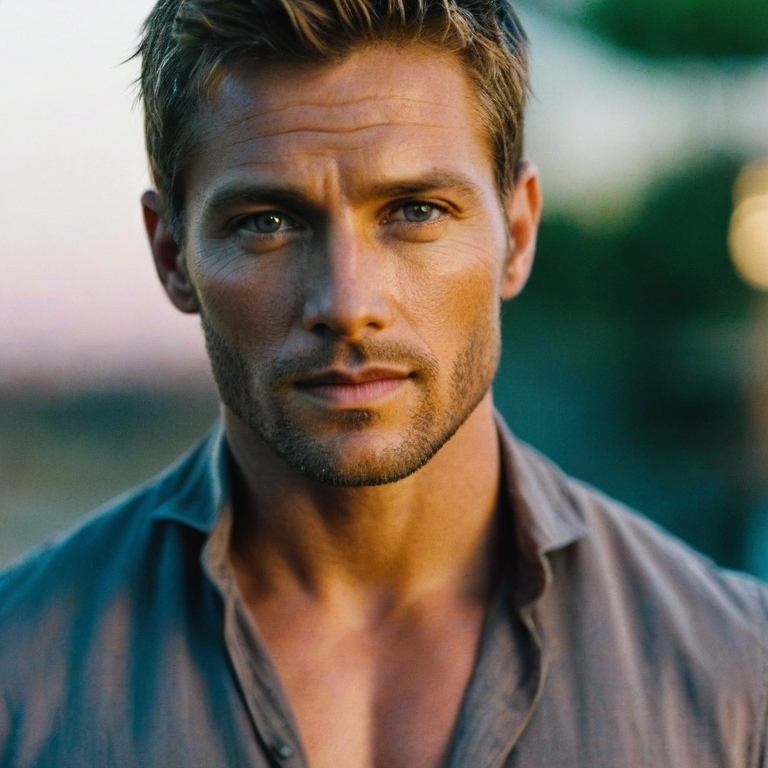 front shot, actor photo of a The most beautiful man in the world  looks at viewer, cinematic shot