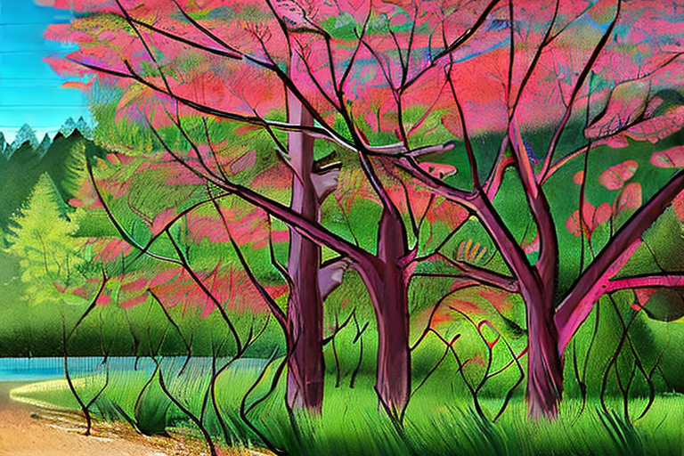 AI generated art representing "Create a landscape painting or digital artwork inspired by a serene natural scene, such as a forest, mountain, or beach. The artwork should promote feelings of groundedness and harmony with the natural world, even when indoors."