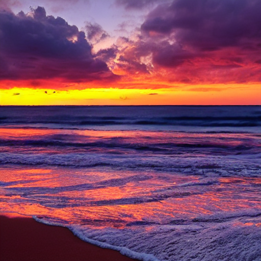 Stable Diffusion prompt: beach, sunset, orange, waves - PromptHero