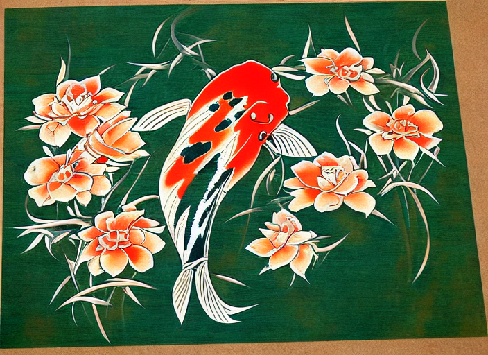 Koi fish stenciled Art in the style of Novy