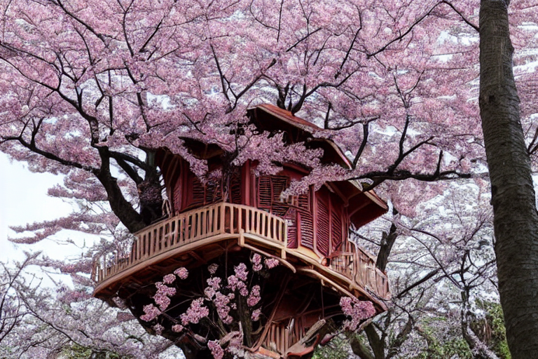 Stable Diffusion prompt: THE CHERRY BLOSSOM TREE HOUSE :: - PromptHero