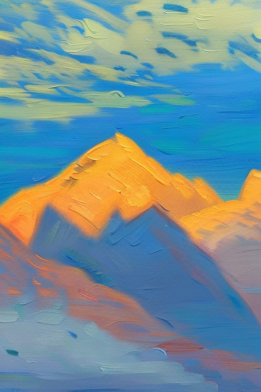 AI generated art representing "everest at golden hour, mountains around, cloudy sky, stunning."