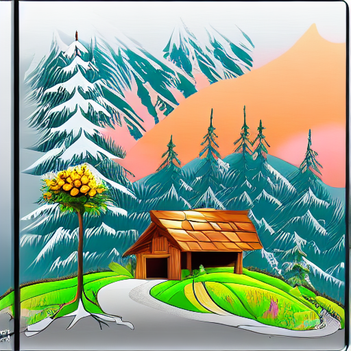 mountain,tree,flower,cartoon