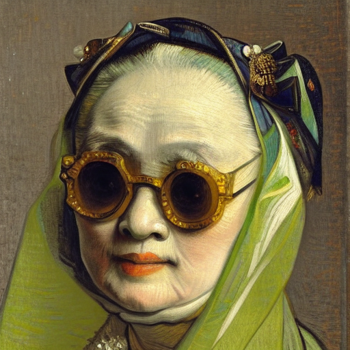 Asian lady with cool glasses  by Rembrandt by Vincent van Gogh