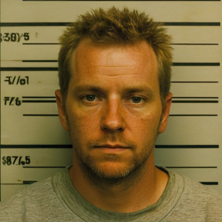 front shot, mugshot photo of a white man  looks at viewer, cinematic shot