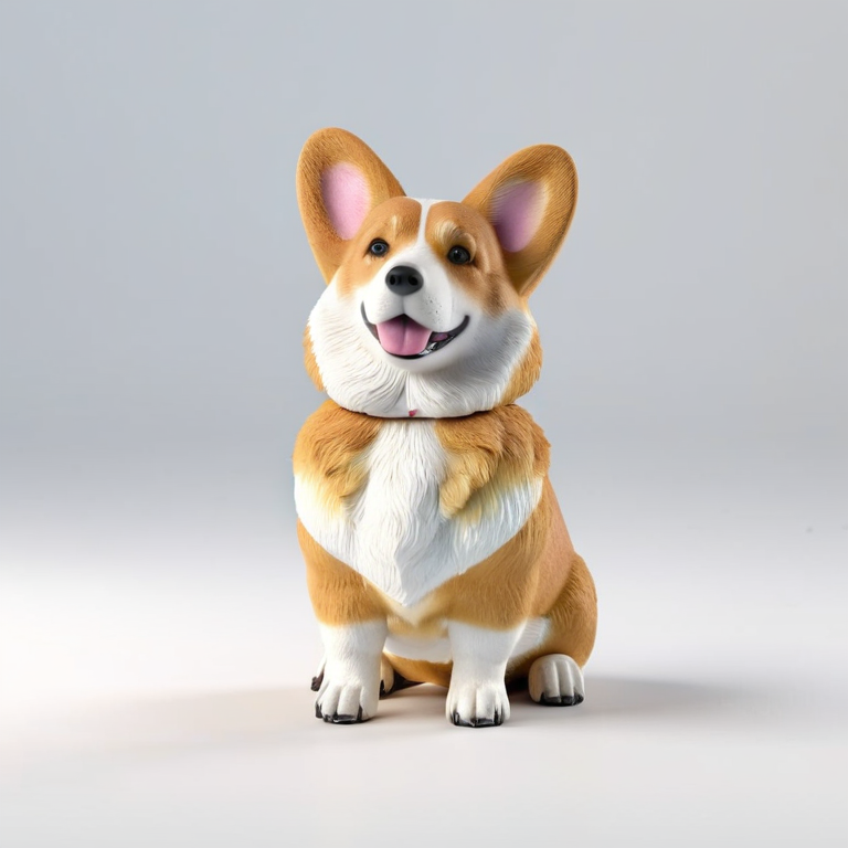 white background, front shot studio 3D render of corgi heart, cinematic shot