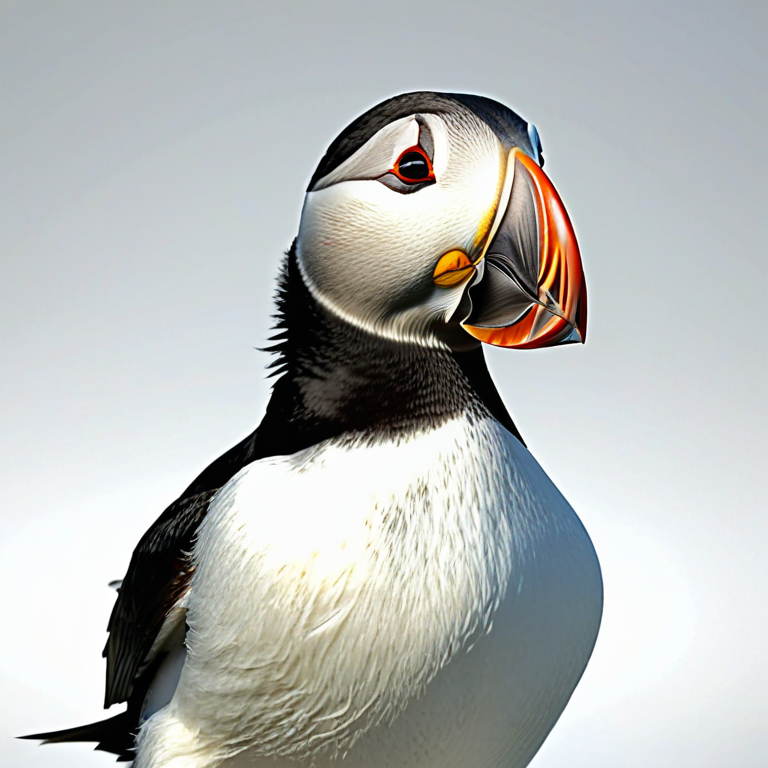 white background, front shot studio 3D render of puffin atlantic, cinematic shot