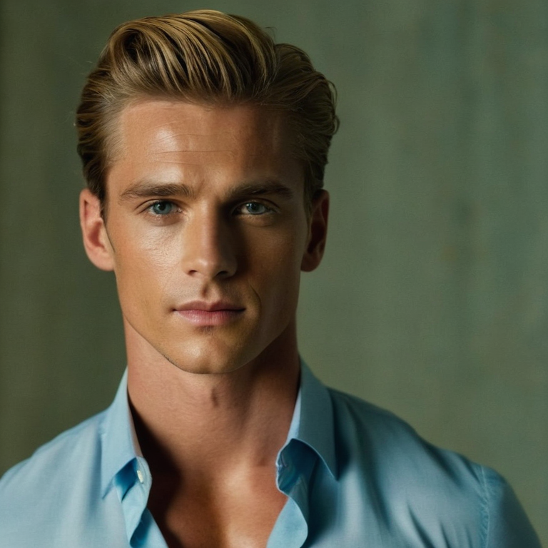 front shot, actor photo of a Beautify man vogue  looks at viewer, cinematic shot