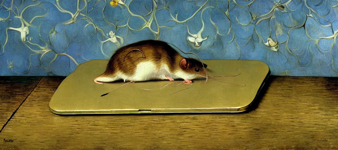 Mouse on an iPad, 4K photo  by Norman Rockwell by Salvador Dali by Vincent van Gogh by Rene Magritte surrealist