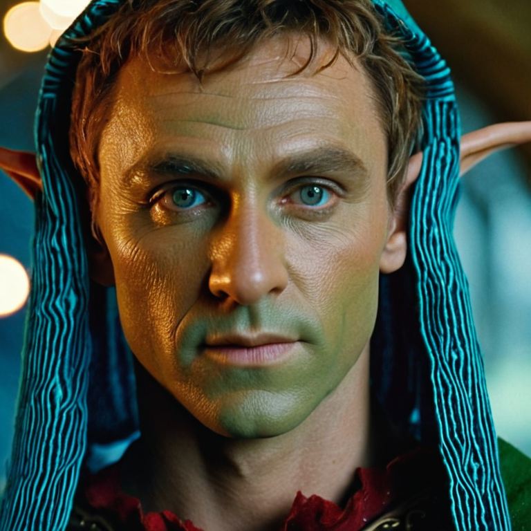 front shot, actor photo of a Elf man  looks at viewer, cinematic shot