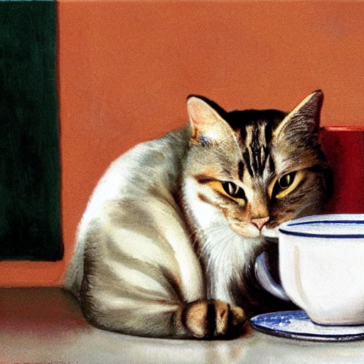 Stable Diffusion prompt: a cat relaxing while drinking - PromptHero