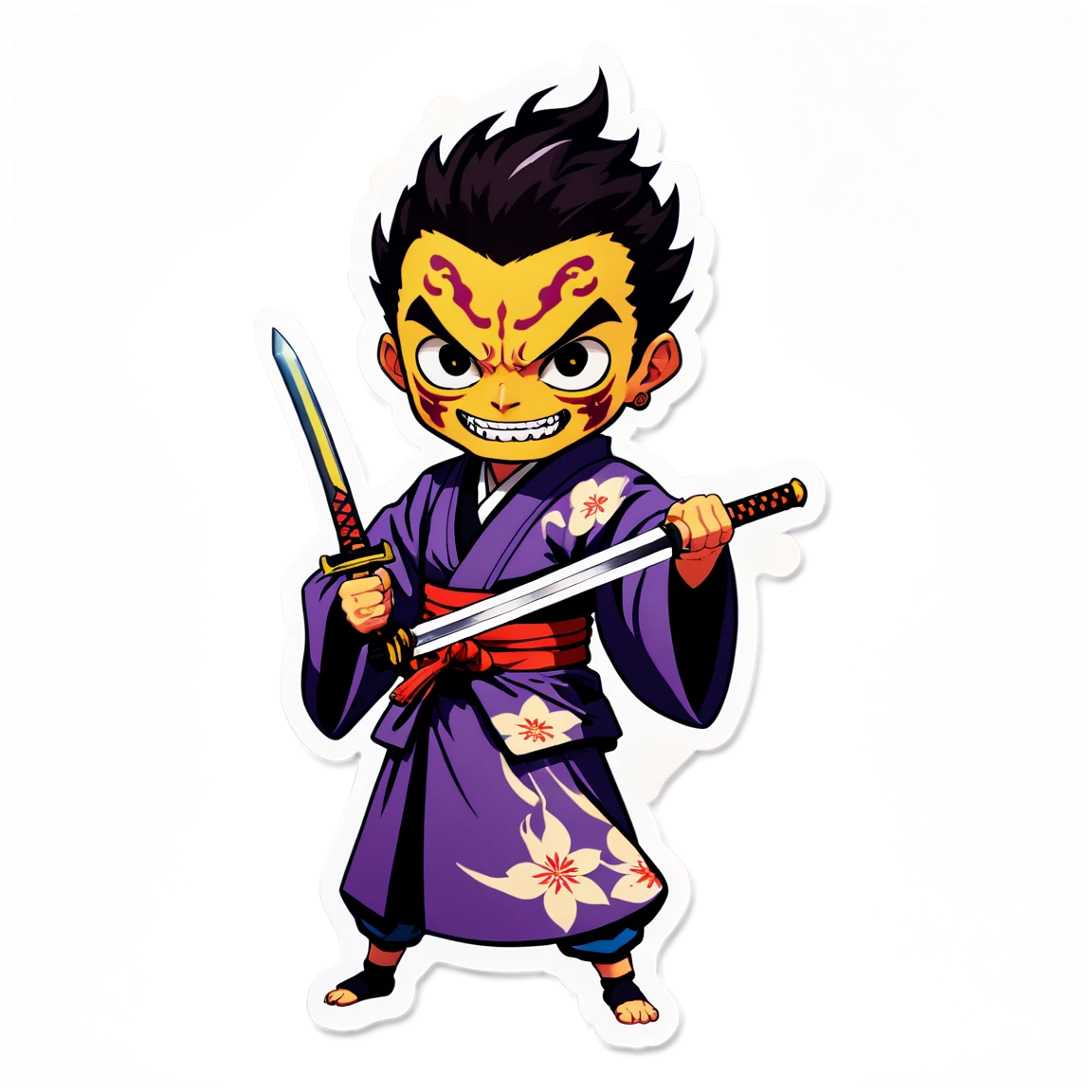 wielding a sword, wearing a kimono demon-slayer stickers